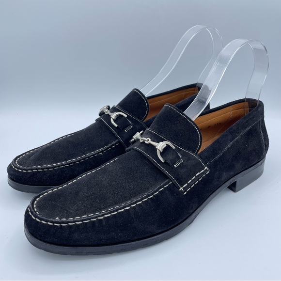 Santoni Hamlin Silver-Tone Bit Suede Loafers - Picture 1 of 16